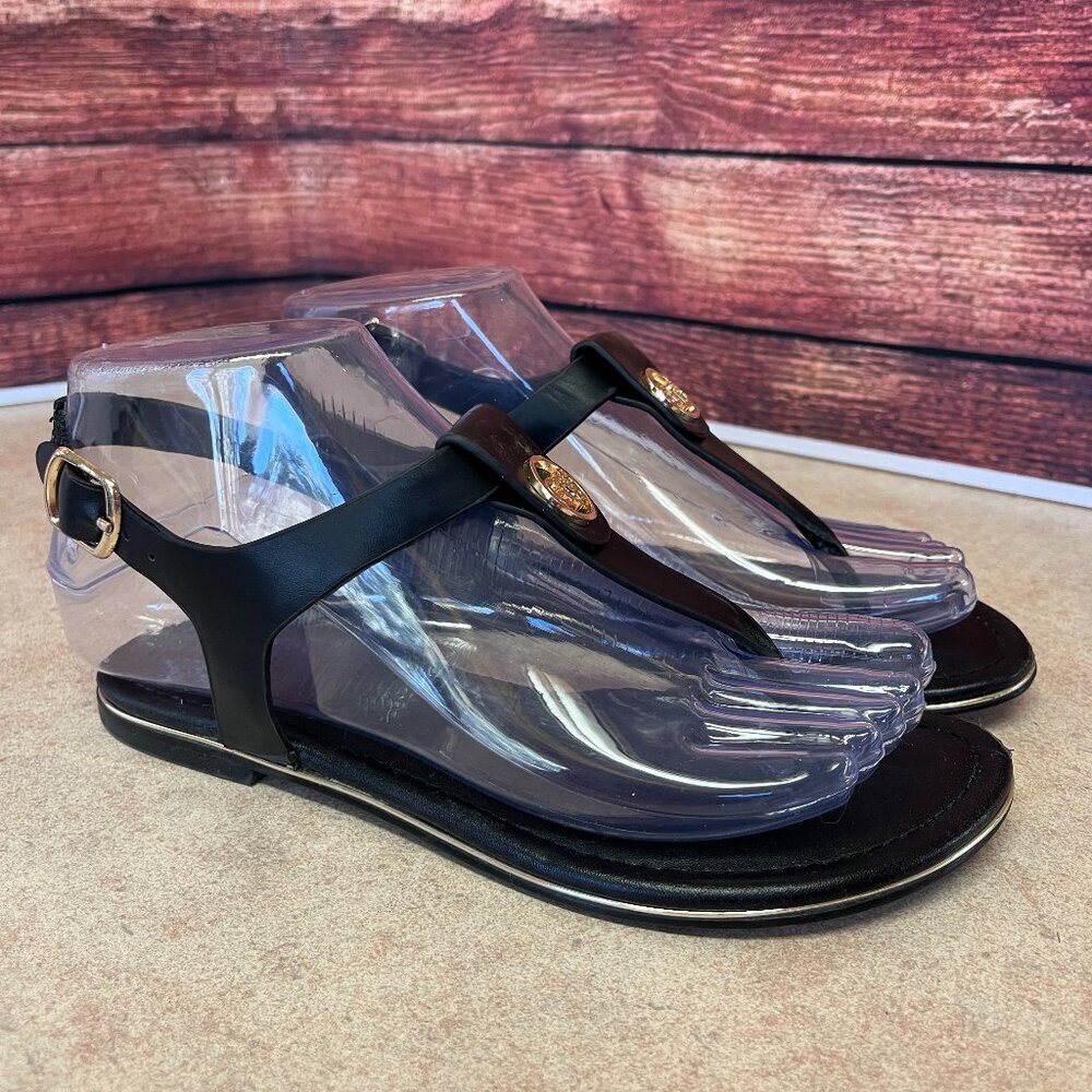 Guess Black & Gold T-Strap Sandals